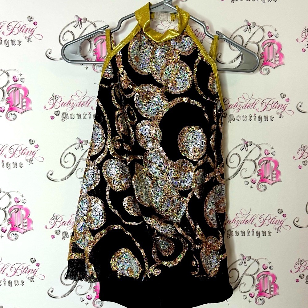 Costume gallery romper sparkly sequins dance outfit Gold and Black Glitter Dress